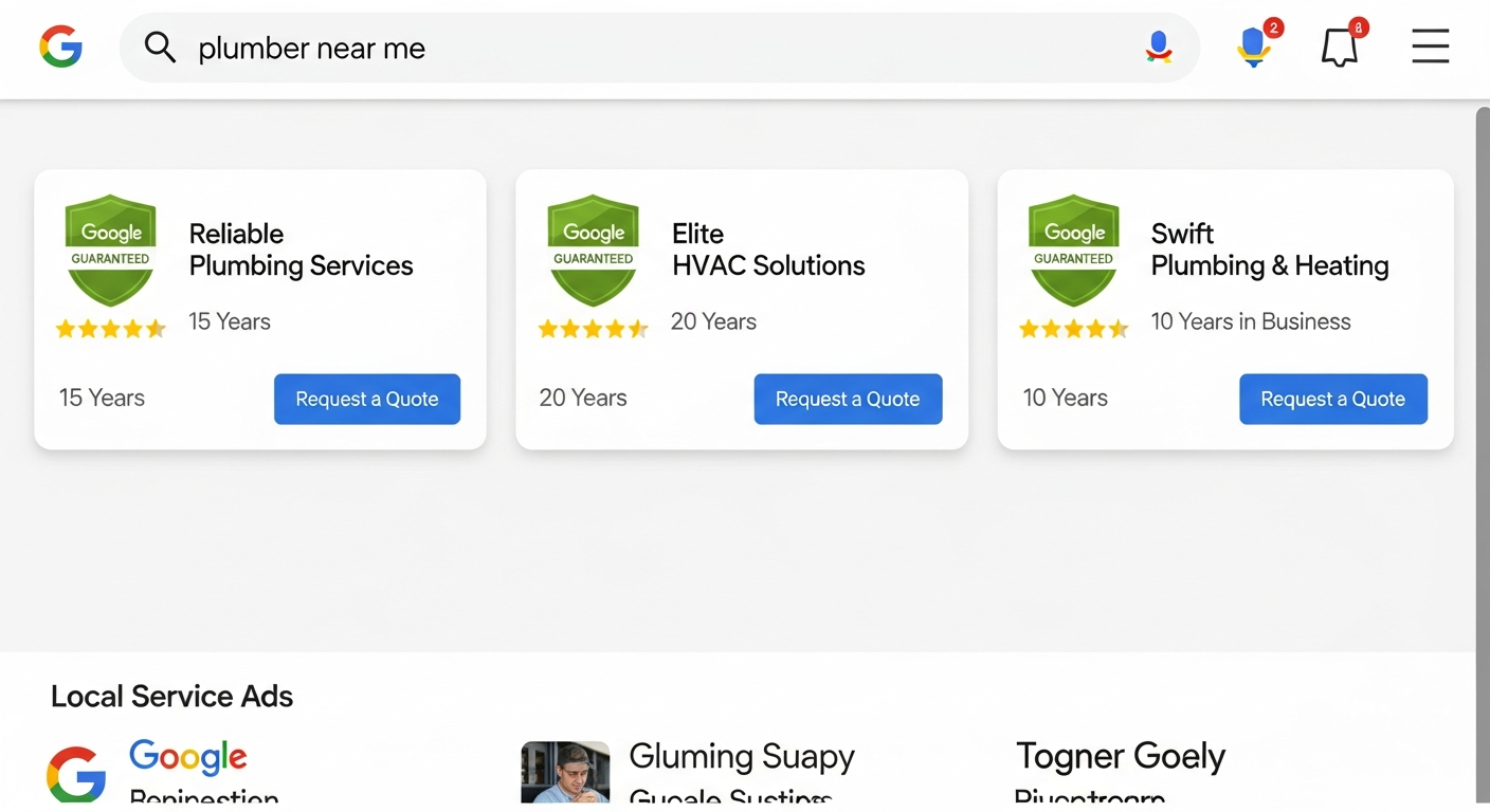 Google Local Service Ads appearing at the top of search results